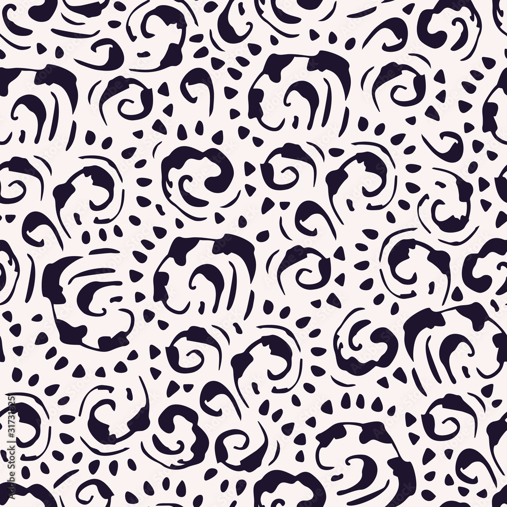 Hand-Drawn Black and White Vintage Swirls Vector Seamless Pattern ...