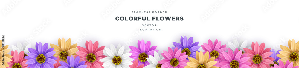 Colorful Gerbera Daisy flower border frame vector decoration template - obrazy, fototapety, plakaty 