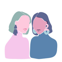 Illustration of two beautiful women staying together. Soft pastel design. Women's sisterhood concept