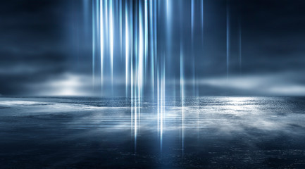 Wall Mural - empty street scene background with abstract spotlights light. night view of street light reflected o