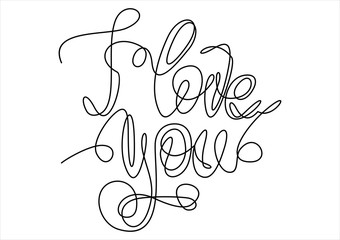Wall Mural - continuous line drawing. i love you. hand drawn vector illustration.
