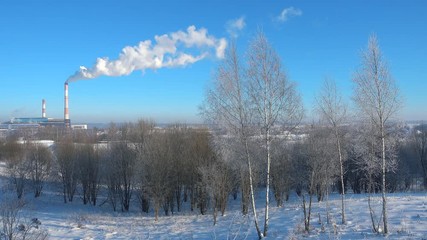 Wall Mural - Winter nature and factory, time lapse.