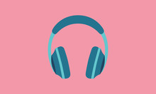 Simple, Flat Vector Illustration Of Teal Wireless Headphones Isolated On A Pink Background