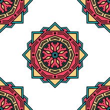  Mandala Seamless Pattern Black And White. Islam, Arabic, Pakistan, Moroccan, Turkish, Indian, Spain Motifs. Vector Illustration EPS 10