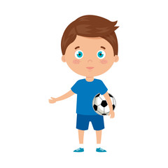 Wall Mural - cute boy playing with soccer ball on white background