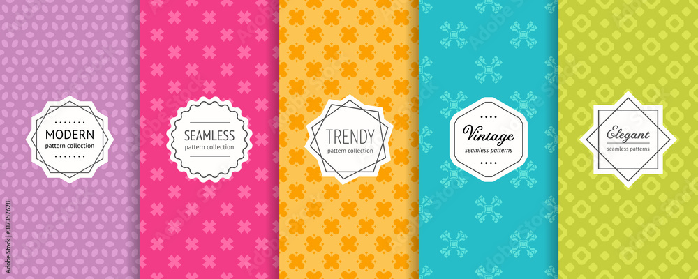 Vector geometric seamless pattern collection. Set of simple floral ...