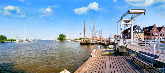 Wall Mural - Lange brug and view over the port of Monnickendam, Netherlands