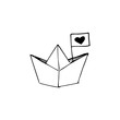 Paper boat, flag, heart illustration. Simple flat vector of valentine's day icons for ui and ux, website or mobile application