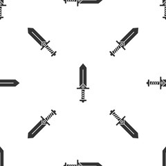 Grey Sword for game icon isolated seamless pattern on white background. Vector Illustration