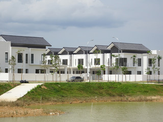 New double story luxury terrace house under construction in Malaysia.  Designed by an architect with a modern and contemporary style. 