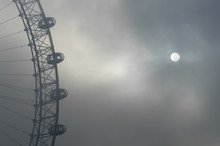 London Eye Capsules On A Foggy Morning, United Kingdom UK