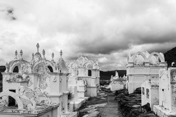  Black and white photo of tombs in ancient byzantine cemetery in Brazil