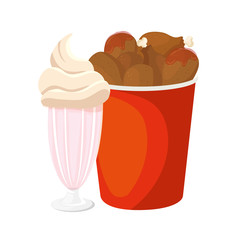 Sticker - set of chicken food in container with milkshake isolated icon