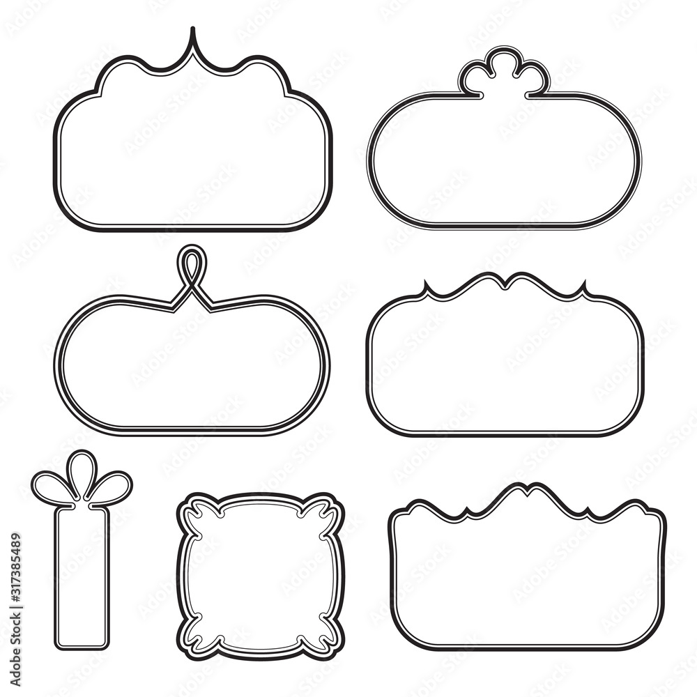 Empty blank vintage frame, text box set, romantic old style calligraphic  design elements, title border, outlined, detailed, black isolated on white  background, vector illustration. Stock Vector | Adobe Stock, image size:1000x1000