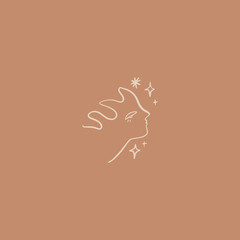 line art magical girl face. good for fashion theme, nature care, beauty industry, wedding postcards.