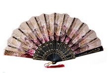 Flamenco Hand Fan With Colorful Pattern Isolated On White Background. Spanish Or Chinese Influence