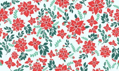 Canvas Print - Seamless Motif of Christmas floral background, for wrapping paper pattern and leaf flower drawing.