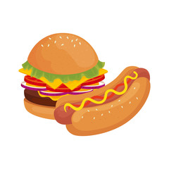 Canvas Print - delicious burger with hot dog fast food icon