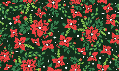 Sticker - Cute and unique Christmas red flower with leaf and red floral pattern art.