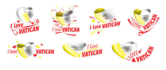 Wall Mural - flag of the Vatican in the shape of a heart and the inscription I love Vatican. Vector illustration