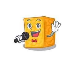 Sticker - Happy colby jack cheese singing on a microphone