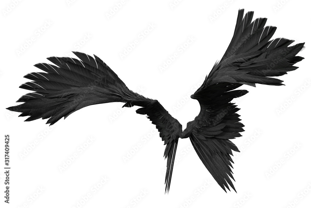 3D Rendered Fantasy Angel Wings on White Background - 3D Illustration - obrazy, fototapety, plakaty 