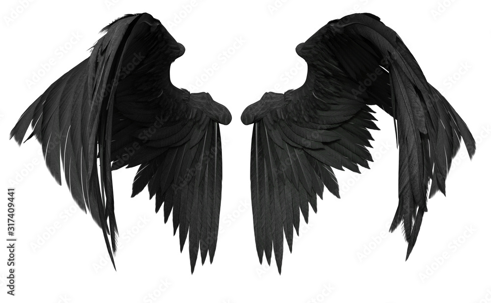 3D Rendered Fantasy Angel Wings on White Background - 3D Illustration - obrazy, fototapety, plakaty 
