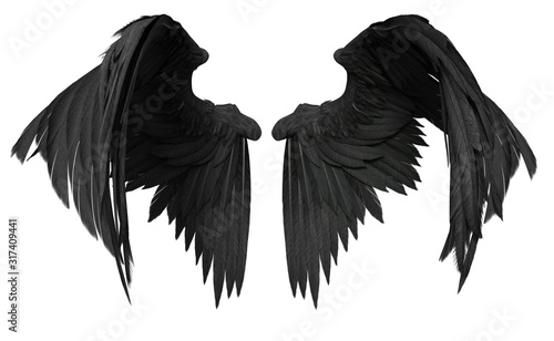 Fotomural 3D Rendered Fantasy Angel Wings on White Background - 3D Illustration