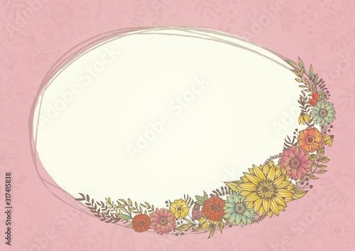 アンティークカラー レトロな花柄の背景素材 ピンク 手書きイラスト 結婚式招待状 サロンdm Stock Illustration Adobe Stock