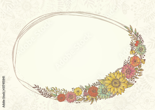 アンティークカラー ホワイト レトロな花柄の背景素材 手書きイラスト 結婚式招待状 サロンdm Ilustracion De Stock Adobe Stock