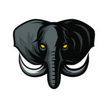 Elephant Vector Mascot. African Elephant Head. Emblem For The Sports Team.Safari Hunting, Elephant Tusk. Vector Sign For Africa Hunting Sport.