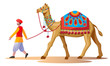 rajasthan man walking with camels in desert vector