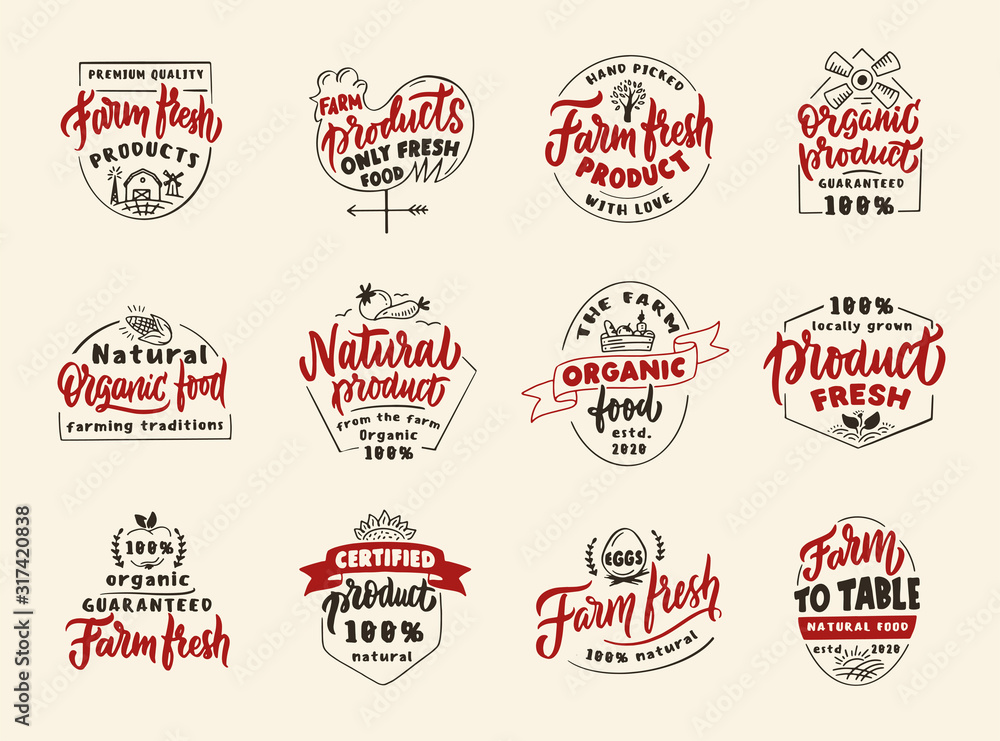 Set of vintage Farm fresh products, natural. Retro emblems, badges ...