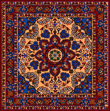 Persian Carpet Original Design, Tribal Vector Texture. Easy To Edit And Change A Few Colors By Swatch Window.