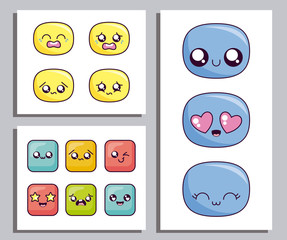 Wall Mural - Kawaii cartoon face icon set inside frames vector design