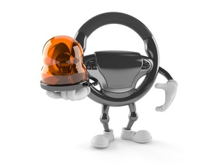 Poster - Car steering wheel character holding emergency siren