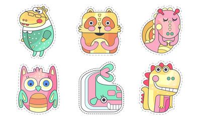 Sticker - Cute Animals Collection, Colorful Cloth Patches, Embroidery or Applique for Kids Clothing Decoration Vector Illustration