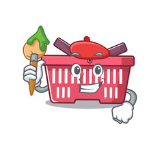 Sticker - Cartoon character of shopping basket Artist with a brush