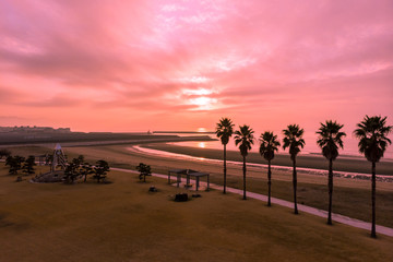 Wall Mural - 一の宮公園夕景空撮
