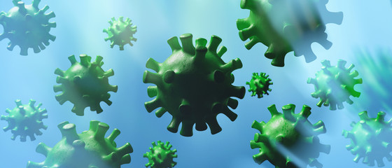 Flu coronavirus floating, micro view, pandemic virus infection, asian flu concept.3d illustration