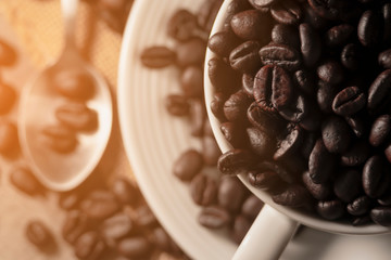 Wall Mural - coffee photography background by selective focus at the roast coffee beans