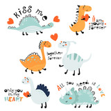 Fototapeta Dinusie - Set of cute posters with dinosaurs