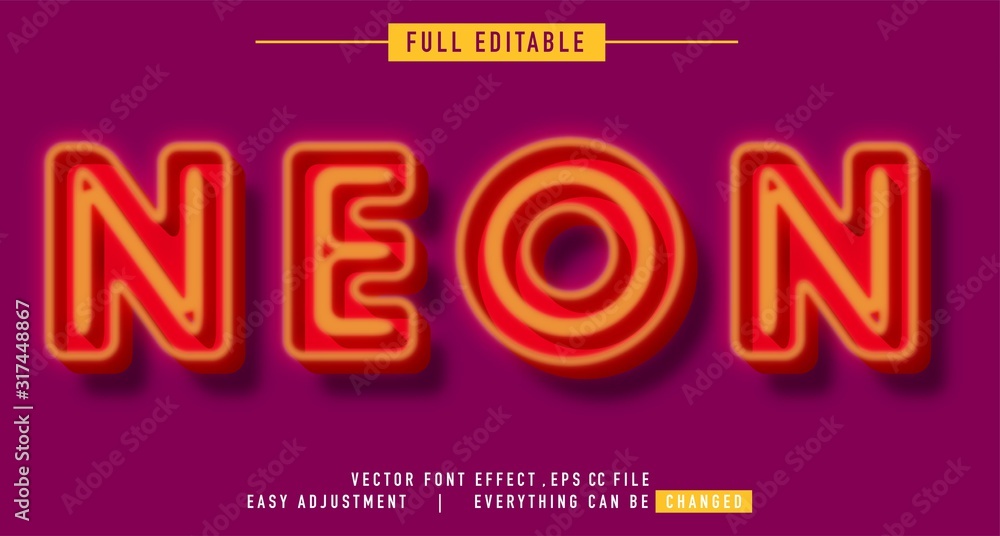 neon text effect that can be edited easily, letters are bright and ...