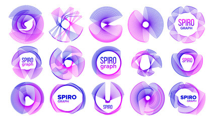 Spirograph Abstract Ornamental Symbols Set Vector Illustrations