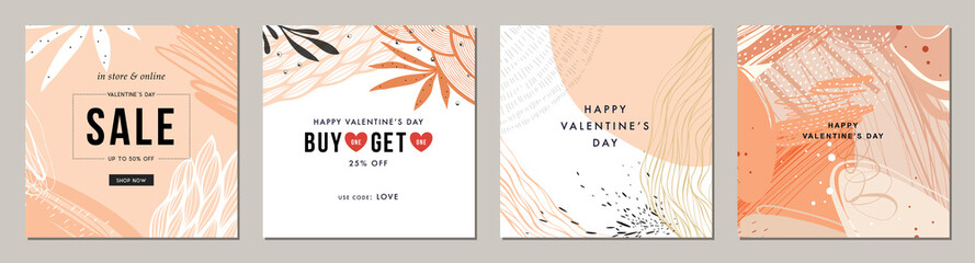 Wall Mural - happy valentine's day greeting cards. trendy abstract square art templates. suitable for social medi