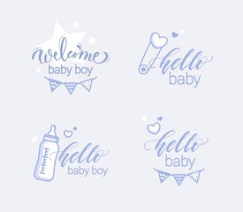 Wall Mural - Baby Shower Collection Icons. Baby Arrival Cartoon Vector Illustration