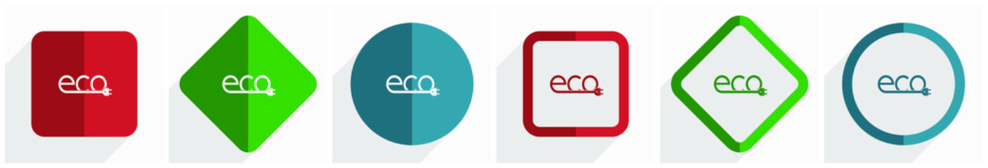 Fototapete - Ecology plug icon set, flat design vector illustration in 6 options for webdesign and mobile applications in eps 10
