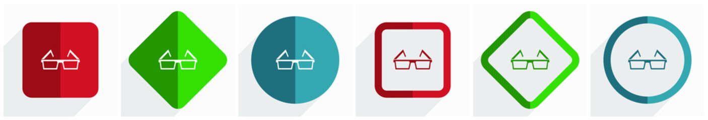 Leinwandbilder - Eyeglasses icon set, flat design vector illustration in 6 options for webdesign and mobile applications in eps 10