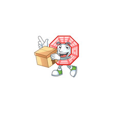 Cute Chinese Square Feng Sui Cartoon Character Having A Box