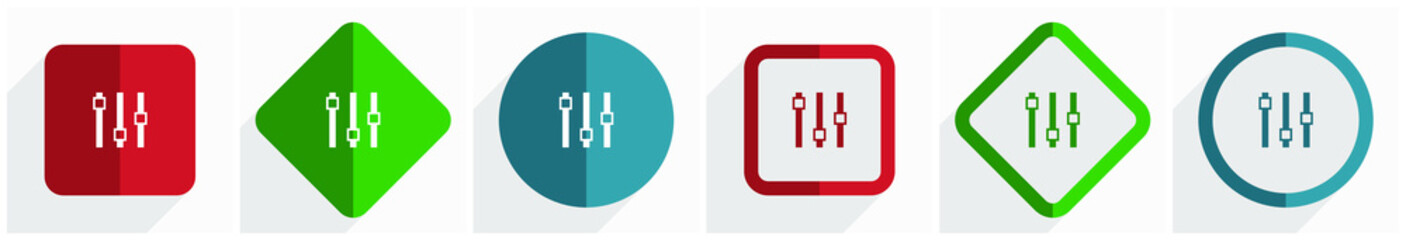 Aufkleber - Slider icon set, flat design vector illustration in 6 options for webdesign and mobile applications in eps 10
